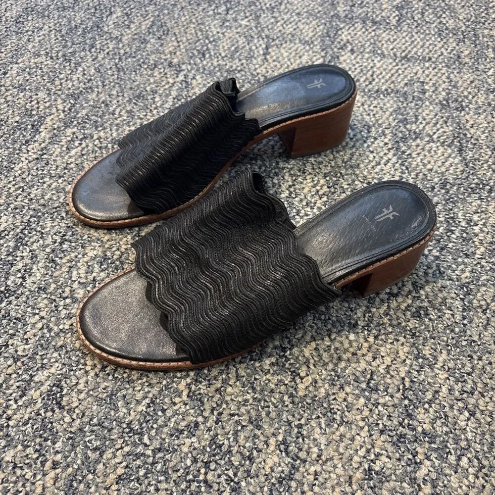 Frye Leather Cindy Mule Sandals Size 8.5 Black Heeled